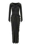 OUDE WAAG 25 Autumn and Winter Knot Stretch Velvet Dress OW-OW-25AW-DS15T1GR590-ML Dark Green